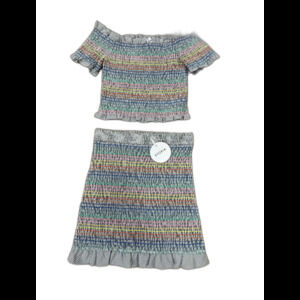 Storia 2 Piece Set Sz M Rainbow Smocked Off the Shoulder Cropped Top & Skirt Y2K